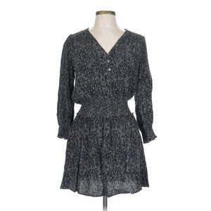 Rails Zana Blouson Smocked Mini Dress Large Charcoal Gray Abstract Animal Print